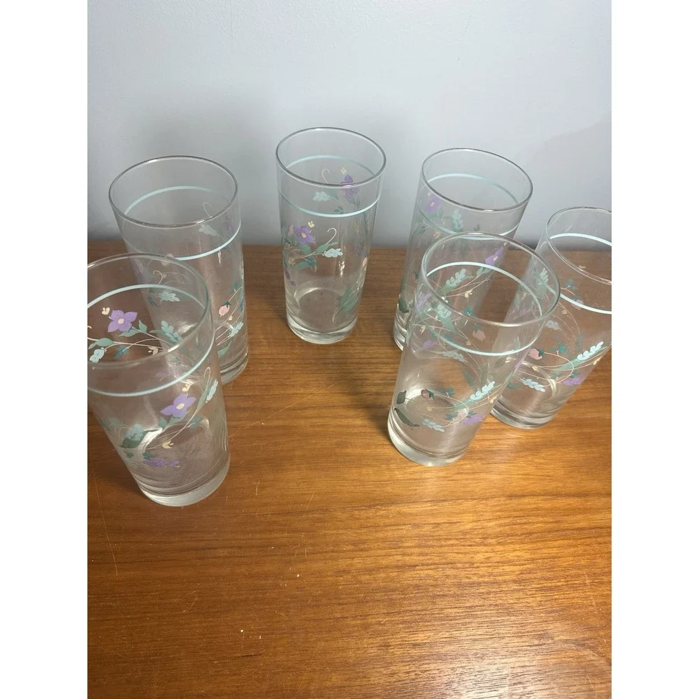6 Pfaltzgraff April Tumblers Water Tea Drinking Glasses Dainty Floral 14 Oz